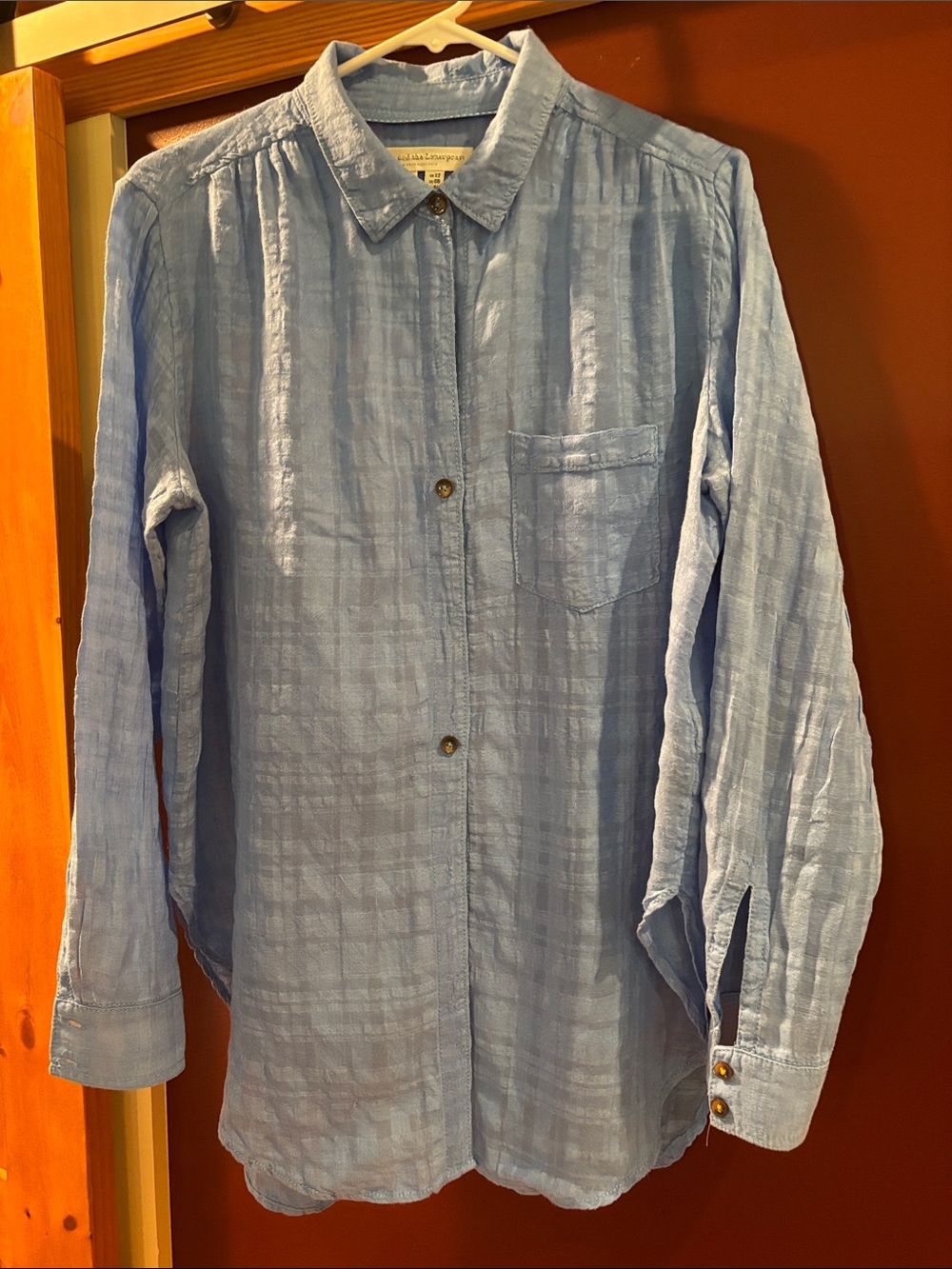 Pilcro by Anthropologie Blue Button-Up shirt In linen/cotton fabric SZ 8